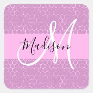 Glam Lila Metallisch Rosa Honigwaben Monogramm Nam Quadratischer Aufkleber