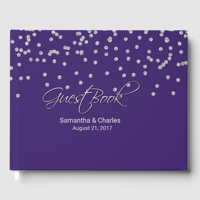 Glam Lila mit Diamonds Wedding Guest Book Gästebuch (Vorderseite)