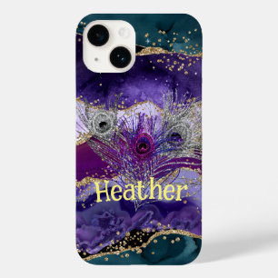 Glam Lila Peacock Agate Feathered Case-Mate iPhone 14 Hülle