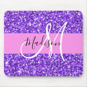 Glam Lila & Pink Glitzer Sparkone Monogramm Name Mousepad