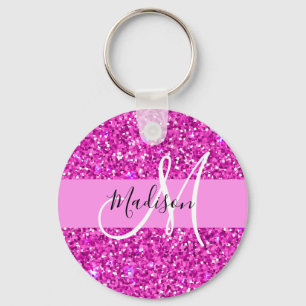 Glam Lila & Pink Glitzer Sparkone Monogramm Name Schlüsselanhänger