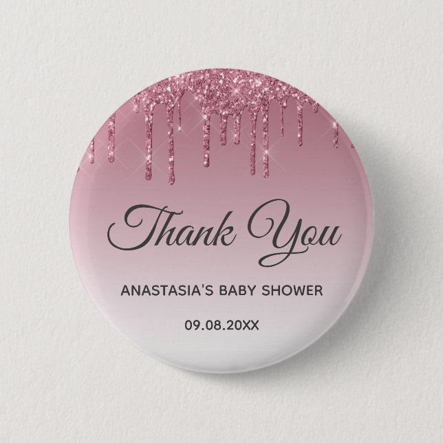 Glam Lila Pink Rose Gold Danke Baby Dusche Button (Vorderseite)