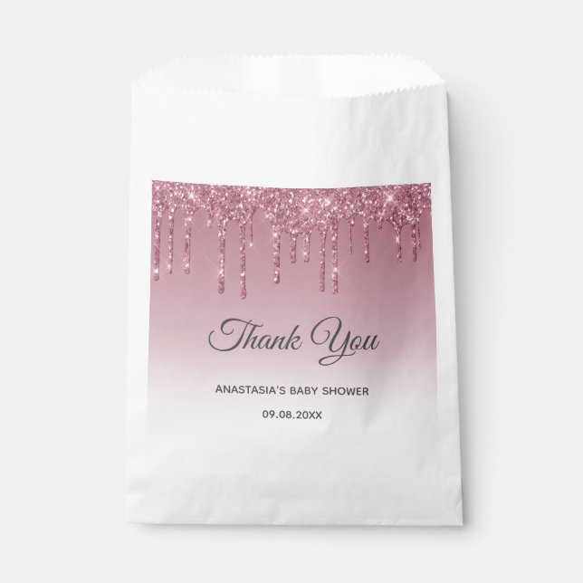Glam Lila Pink Rose Gold Danke Baby Dusche Geschenktütchen (Vorderseite)