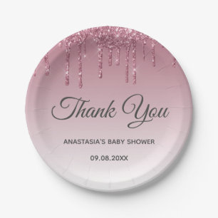 Glam Lila Pink Rose Gold Danke Baby Dusche Pappteller