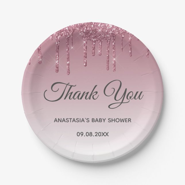 Glam Lila Pink Rose Gold Danke Baby Dusche Pappteller (Vorderseite)