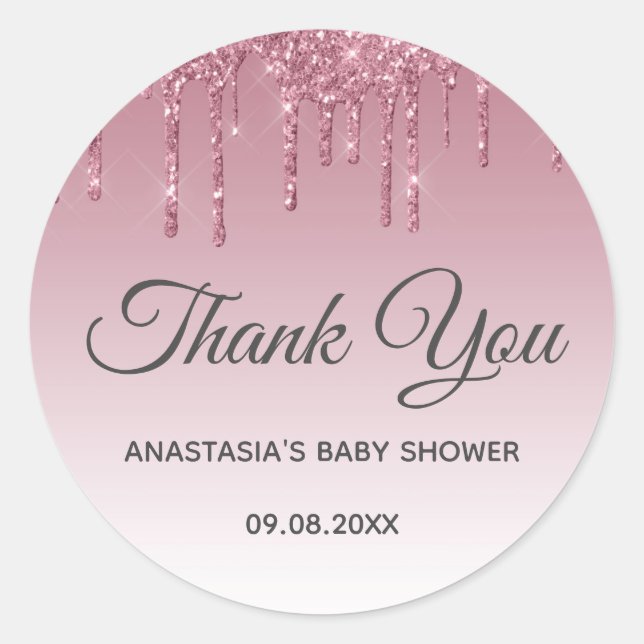 Glam Lila Pink Rose Gold Danke Baby Dusche Runder Aufkleber (Vorderseite)