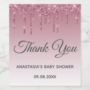 Glam Lila Pink Rose Gold Danke Baby Dusche Weinetikett