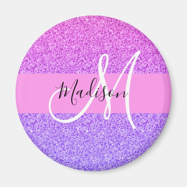 Glam Lila rosa Glitzer Sparkle Gradient Monogram Magnet (Vorne)