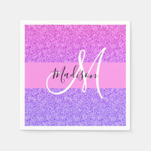 Glam Lila rosa Glitzer Sparkle Gradient Monogram Serviette
