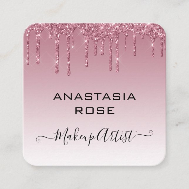 Glam Lila Rose Gold Glitzer Tropfen Makeup Artist Quadratische Visitenkarte (Vorderseite)