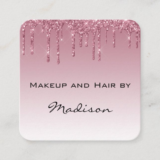 Glam Lila Rose Gold Glitzer Tropfen Makeup Artist Quadratische Visitenkarte (Vorderseite)