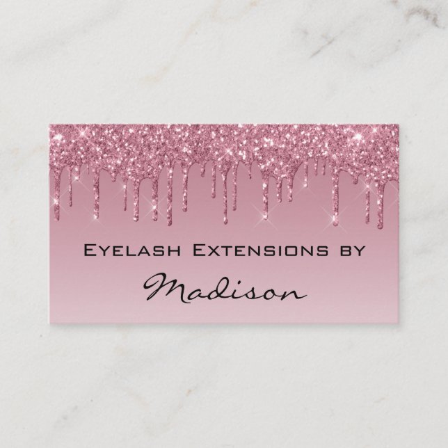 Glam Lila Rose Gold Glitzer Tropfen Makeup Eyelash Visitenkarte (Vorderseite)