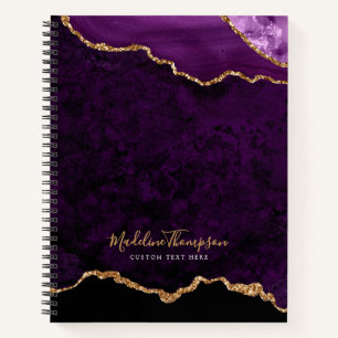 Glam Lila Velvet Agate Geode Gold Script Notizbuch