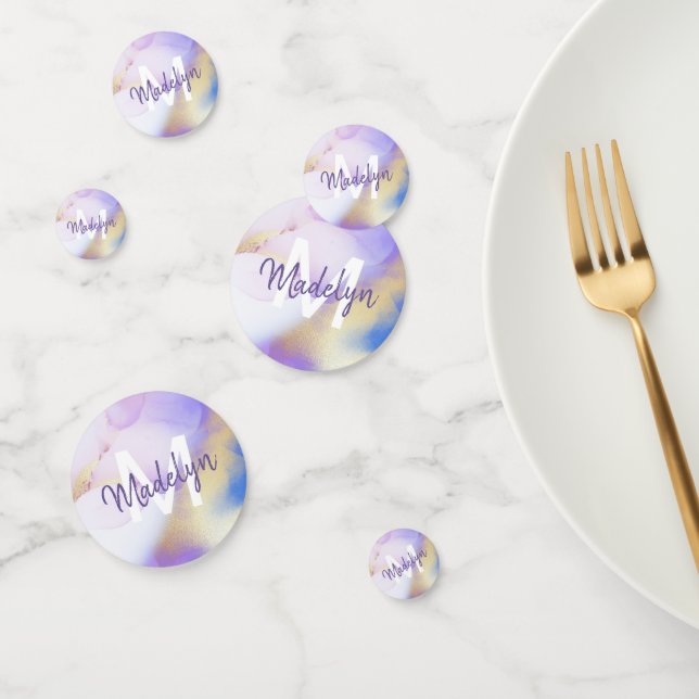Glam Lilac Abstrakt Paint Trendy Monogram Konfetti (Gruppe)