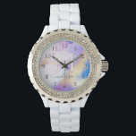 Glam Lilac Gold Abstrakt Paint Elegant Monogram Armbanduhr<br><div class="desc">Diese abstrakte lila Aquarellfarbe und das goldene Imitat bespritzen den Hintergrund mit Ihren individuellen Details.</div>