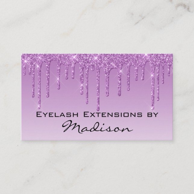 Glam Lilac Lila Glitzer Tropfen Makeup Eyelash Visitenkarte (Vorderseite)