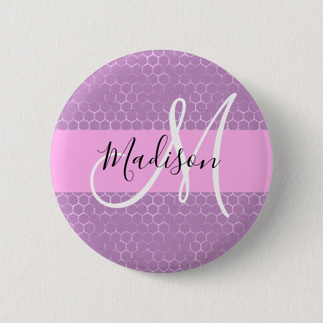 Glam Lilac Metallic Pink Honeycomb Monogram Name Button (Vorderseite)
