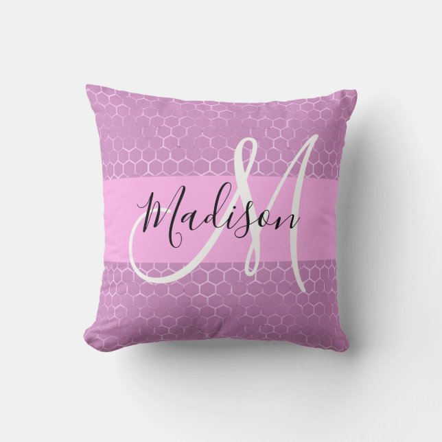 Glam Lilac Metallic Pink Honeycomb Monogram Name Kissen (Vorderseite)