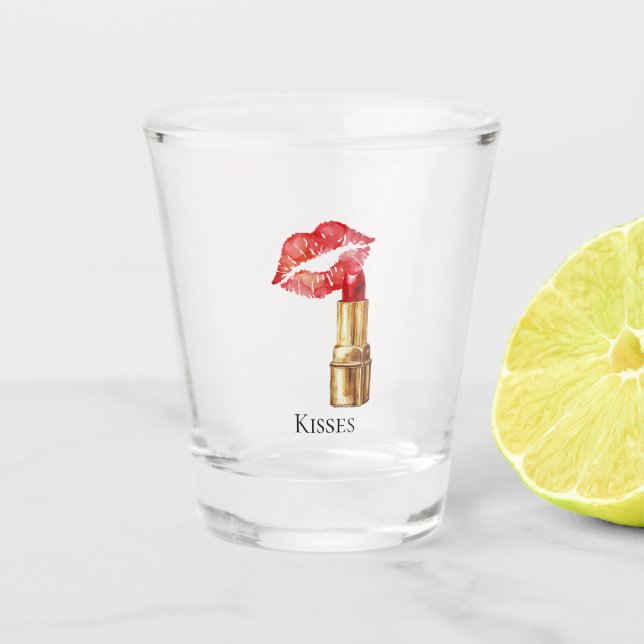 Glam Lips roter Lippenstift Kuss Schnapsglas (Vorderseite)