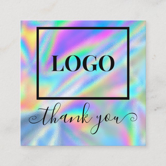 Glam Logo Imitate Holographic Vielen Dank Quadratische Visitenkarte (Vorderseite)