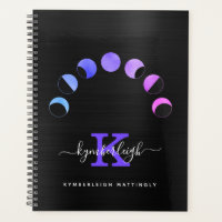 Glam Lune Noire Phases Pastel Monogramme Nom Grand