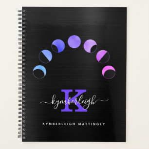 Glam Lune Noire Phases Pastel Monogramme Nom Grand