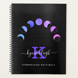 Glam Lune Noire Phases Pastel Monogramme Nom Grand