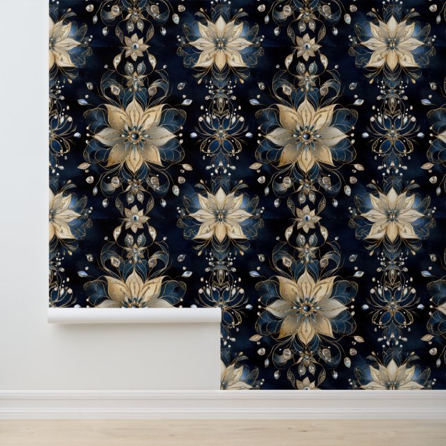 Glam Luxe Navy Gold Floral Tapete (Anwendung)