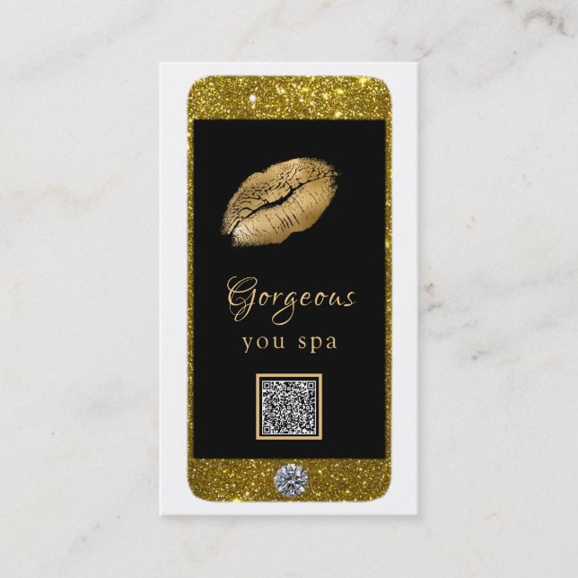 Glam Luxe QR Logo Foto Handy Diamant Visitenkarte (Vorderseite)