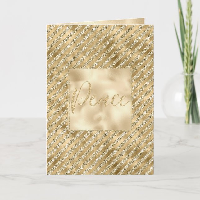 Glam Luxe Stripes Gold Glitzer Peace Karte (Vorderseite)