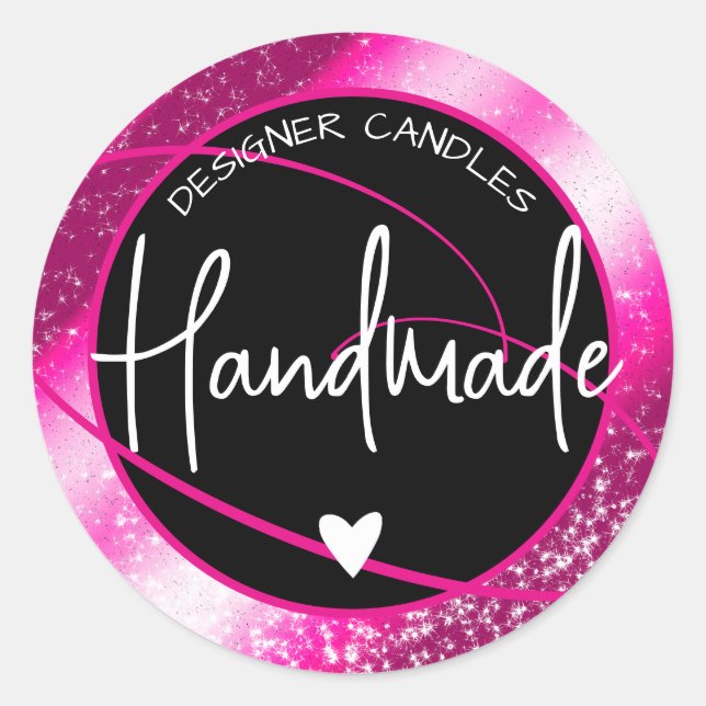 Glam Luxury Glitzer Sparkle Pink Handmade Heart Runder Aufkleber (Vorderseite)