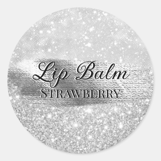 Glam Luxury Imitats Silver Glitzer Custom Beauty Runder Aufkleber (Vorderseite)
