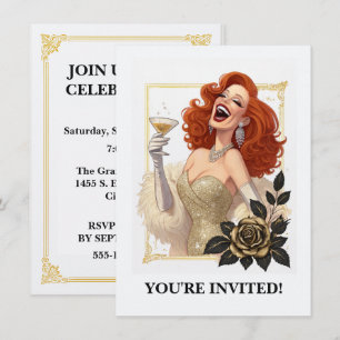 Glam Luxus Party Glamour Diva in Gold Personalisie Einladung