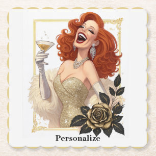 Glam Luxus Party Glamour Diva in Gold Personalisie Untersetzer