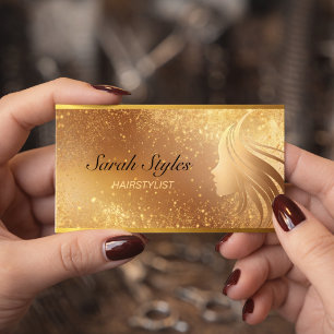 Glam Makeup Artist Hair Stylist Gold Glitzer Stars Visitenkarte
