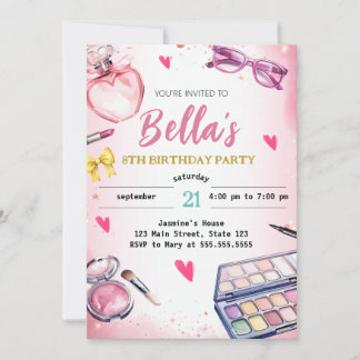 Glam Makeup Geburtstagsparty Rosa Wellness-Center  Einladung