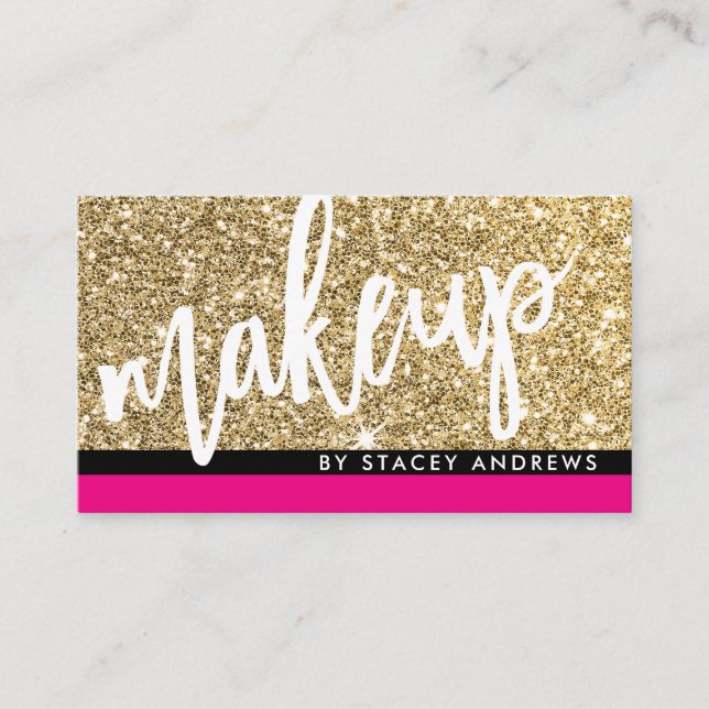 GLAM MAKEUP niedlicher Pinsel mit Goldbuchstabe Gl Visitenkarte (Vorderseite)