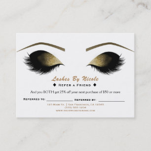 Glam Makeup Wimpern Empfehle einen Freund Nachsorg Empfehlungskarte