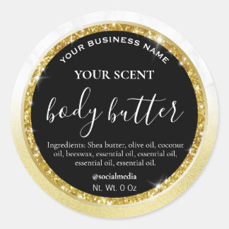 Glam Marble Gold Glitzer Black Body Butter Labels Runder Aufkleber