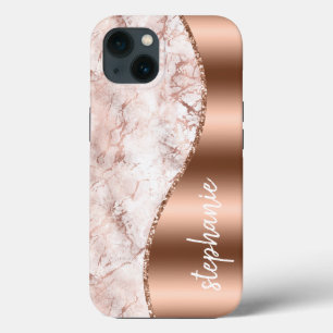 Glam Marble Pink Rose Gold Metallic Name Case-Mate iPhone Hülle