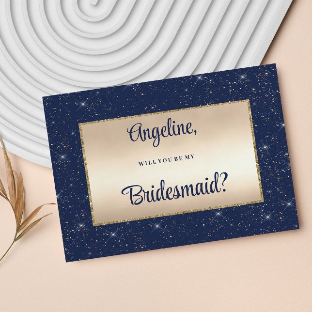 Glam Marineblau Glitzer Konfetti Bridesmaid Einladung (Glam navy blue gold glitter confetti Bridesmaid )