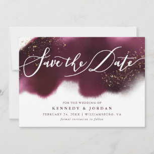 Glam Maroon und Gold Glitzer Save The Date