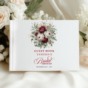 Glam Marsala Florales Gold Hochzeitsdusche-Gästebu Gästebuch