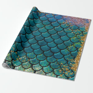 Glam Meerjungfrau Fischskala Aquamarine Lila Golds Geschenkpapier