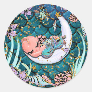 Glam Mermaid Gold Glitzer Boys Babydusche Runder Aufkleber