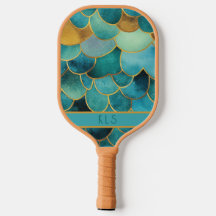 Glam Mermaid Scales Aquamarin & Gold Monogram