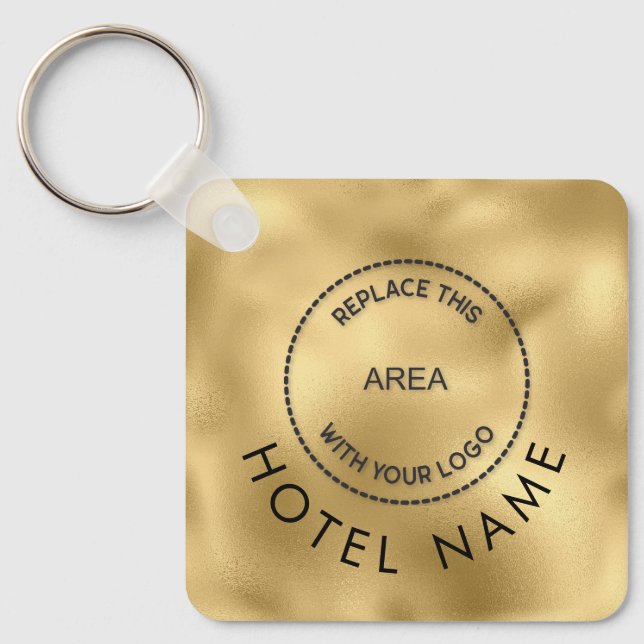 Glam Metallic Gold Hotel Logo Qr Name Schlüsselanhänger (Vorderseite)