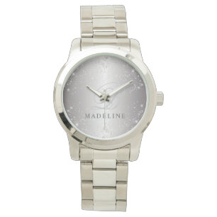 Glam Metallic Silver Glitzer Anpassbarer Name Armbanduhr