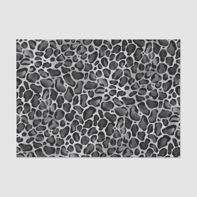 Glam Metallic Silver Large Leopard Print Seidenpapier (Vorderseite)