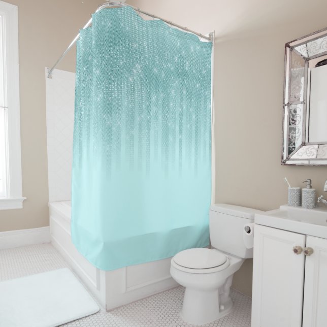 Glam Mint Green Aqua Glitzer Streifen glänzend Duschvorhang (Beispiel)